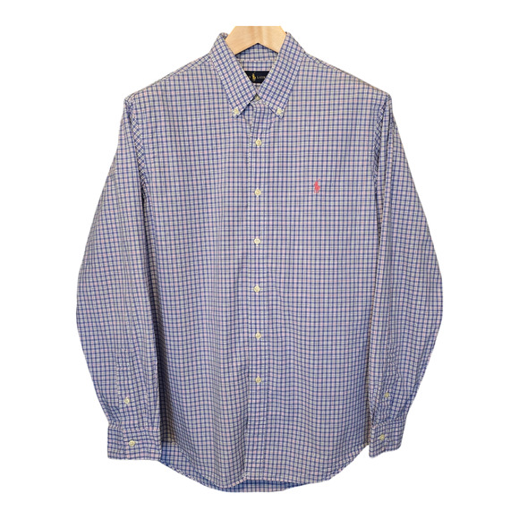 Ralph Lauren Button Down Shirt Mens Large Blue Plaid Long Sleeve Classic Preppy - Picture 2 of 14